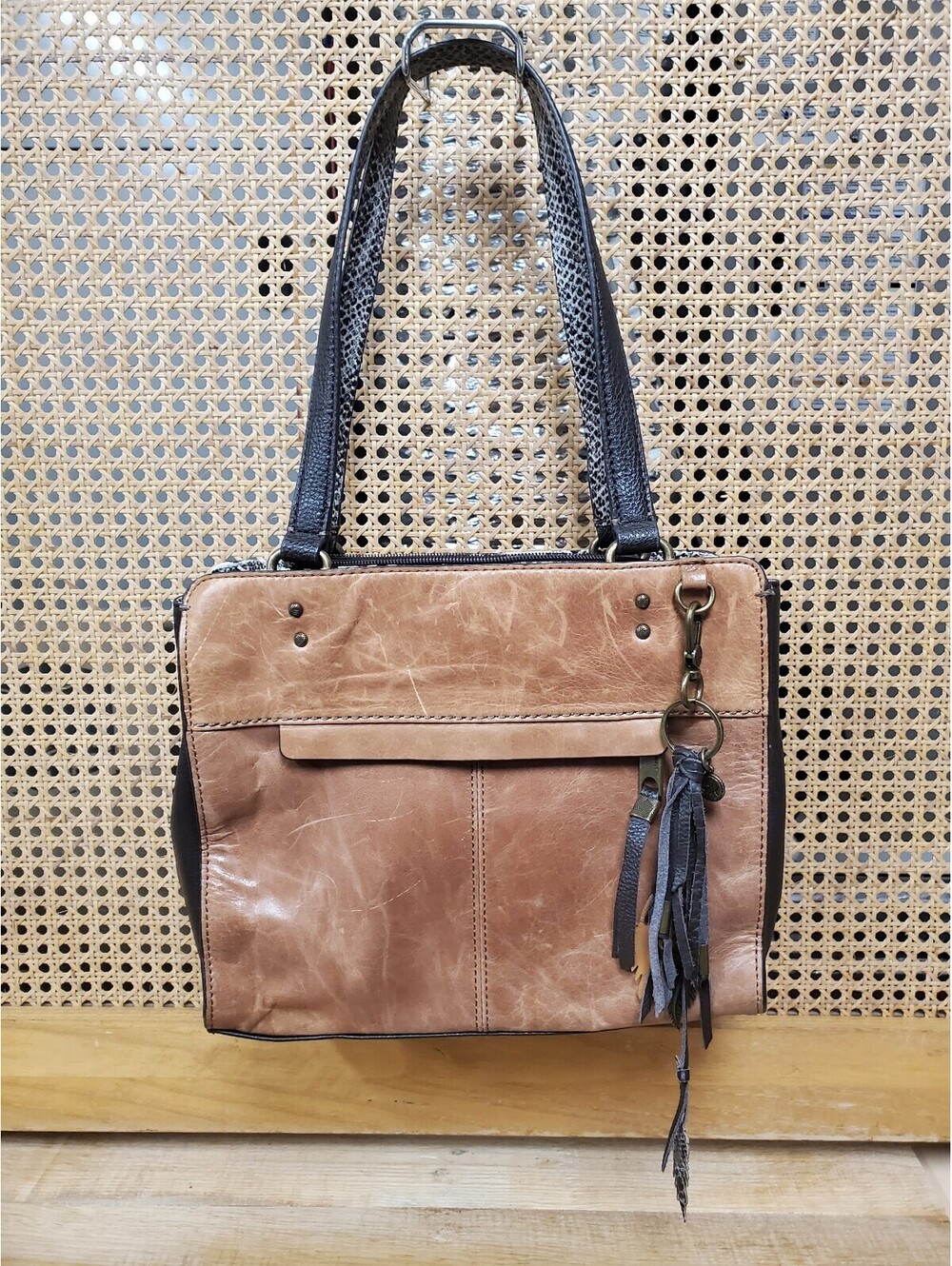 The Sak De Young Brown Leather Satchel Shoulder Bag w/ Leaf Tassel